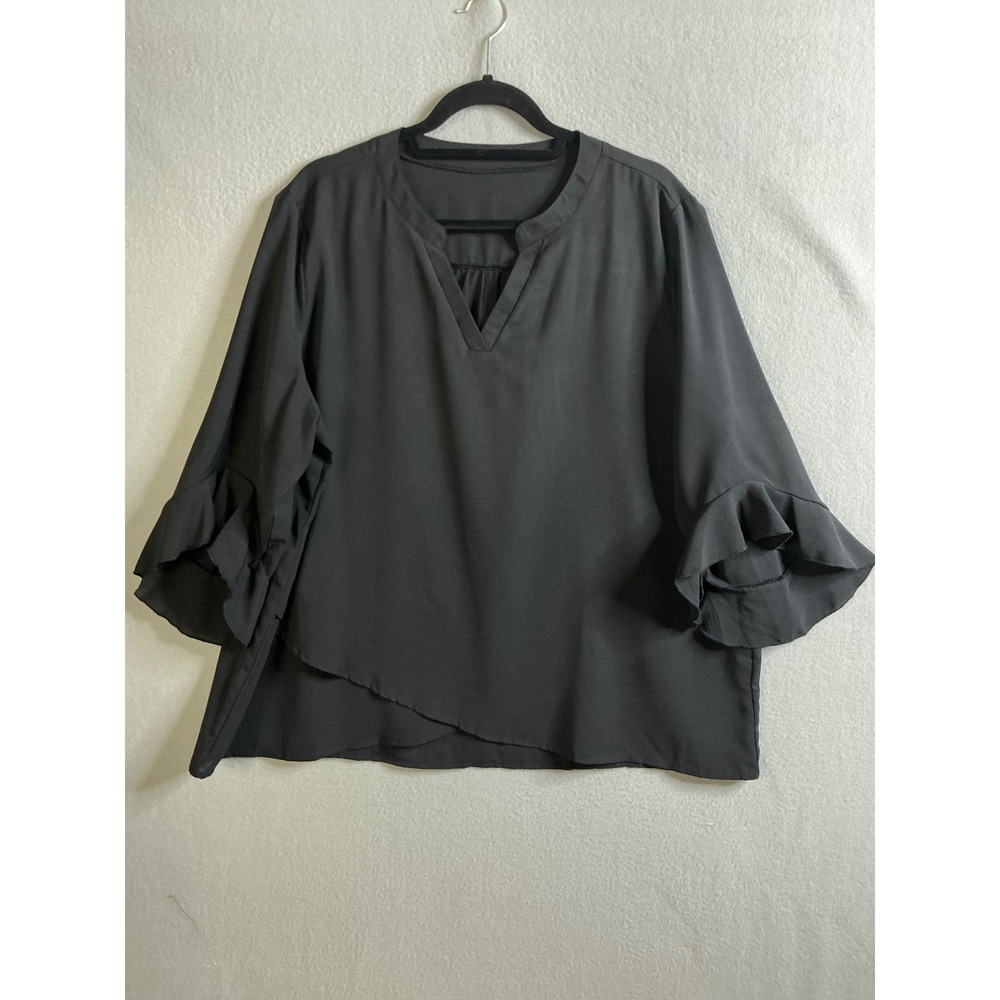 FAKEWEI Top Women's XXL Blouse Ruffle Sleeve V-Neck‎ Elegant Casual